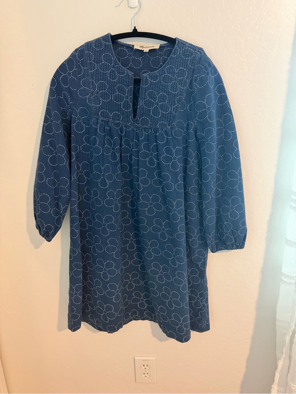 Madewell Blue Floral-Print Mini Shift Dress
